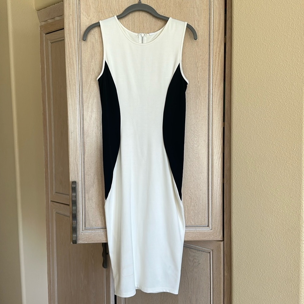 NWT Kelli & Talulah White/ Black Body Con ‘Flowers Blazing’ Midi Dress